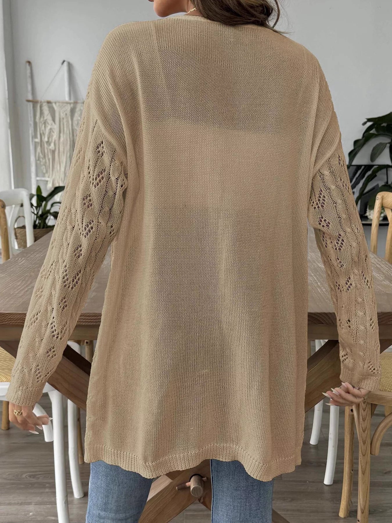 Openwork Open Front Knit Cardigan 