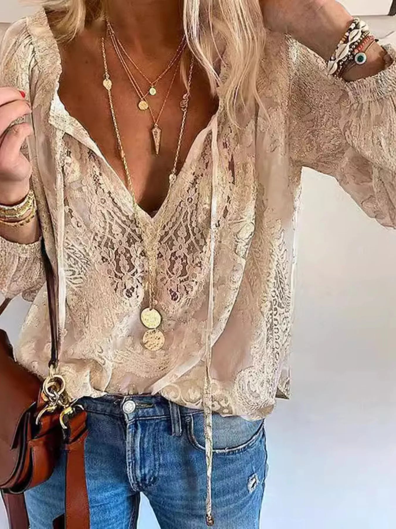 Lace Tie-Neck Blouse 
