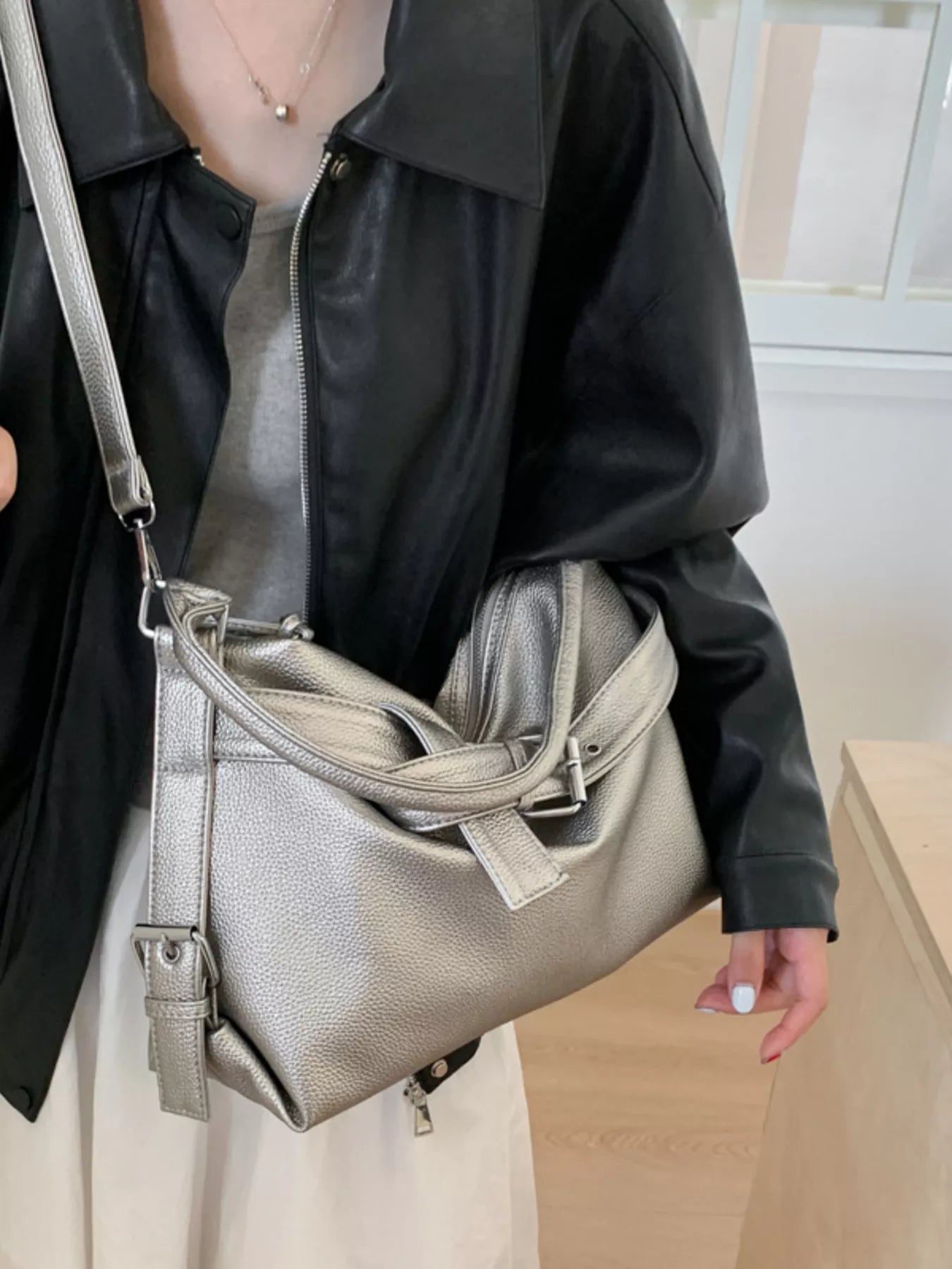 Decor Buckle Leather Shoulder Bag 