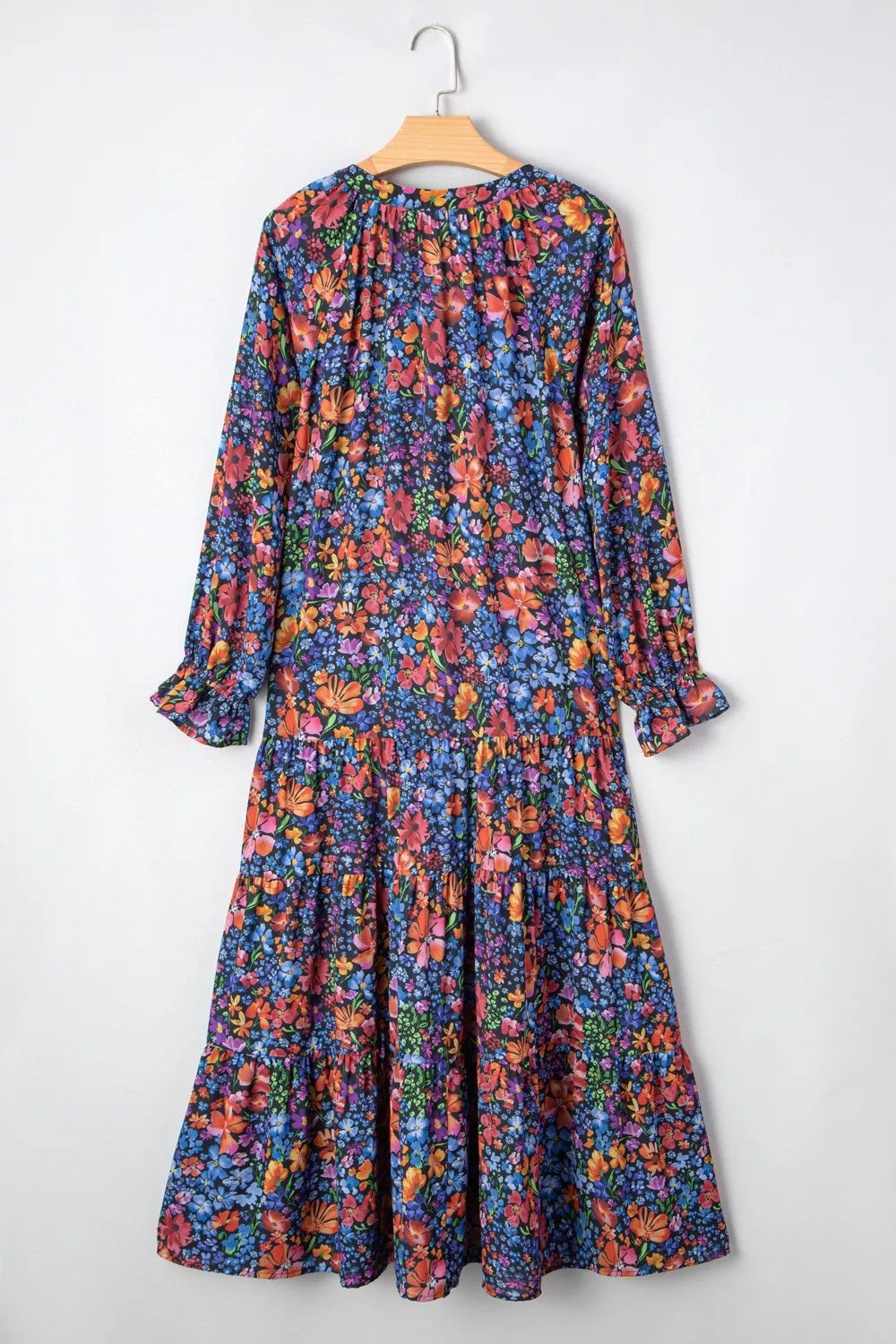 Floral Notched Flounce Sleeve Maxi Dress 