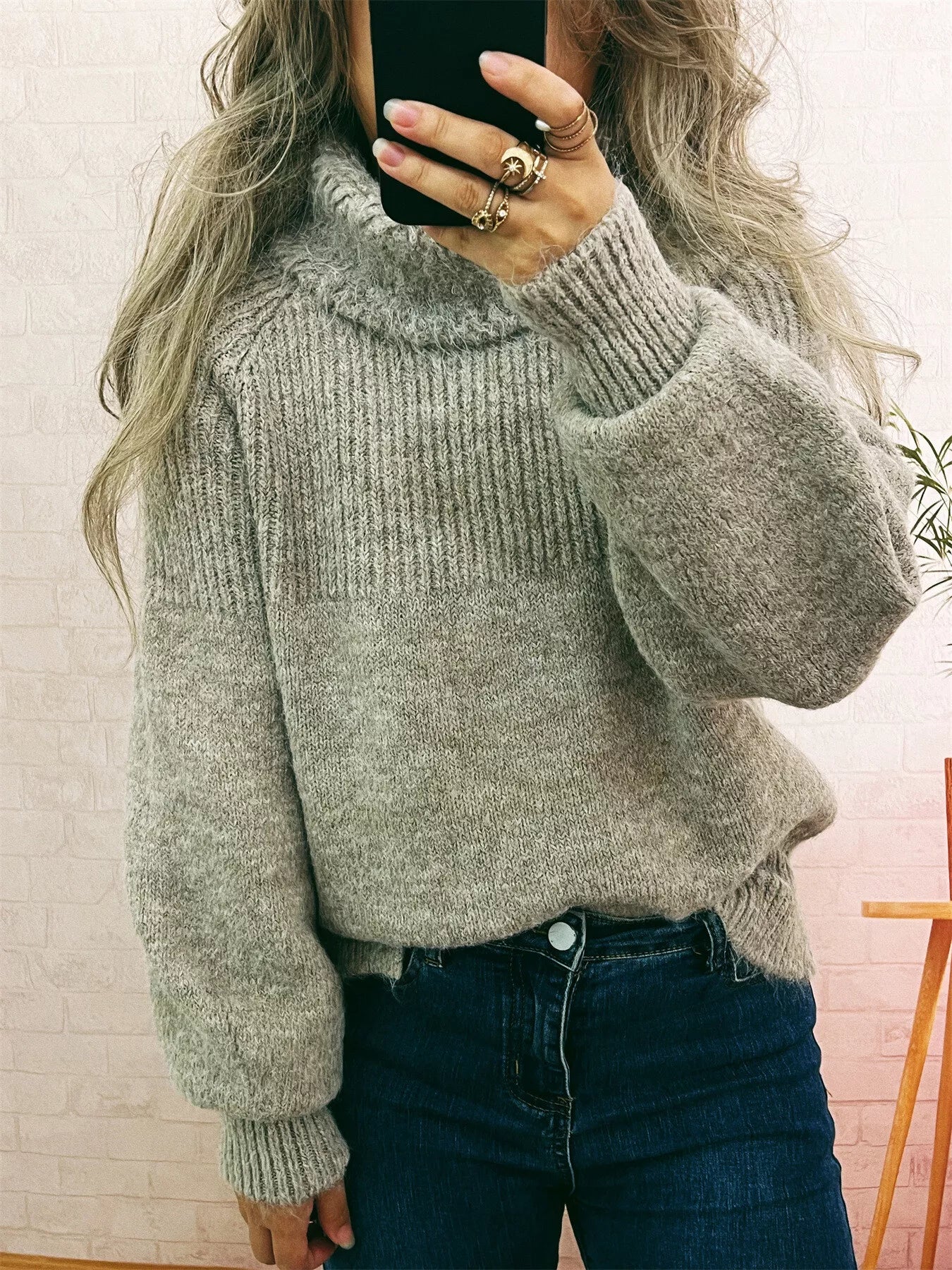 Ribbed Turtleneck Long Sleeve Sweater 