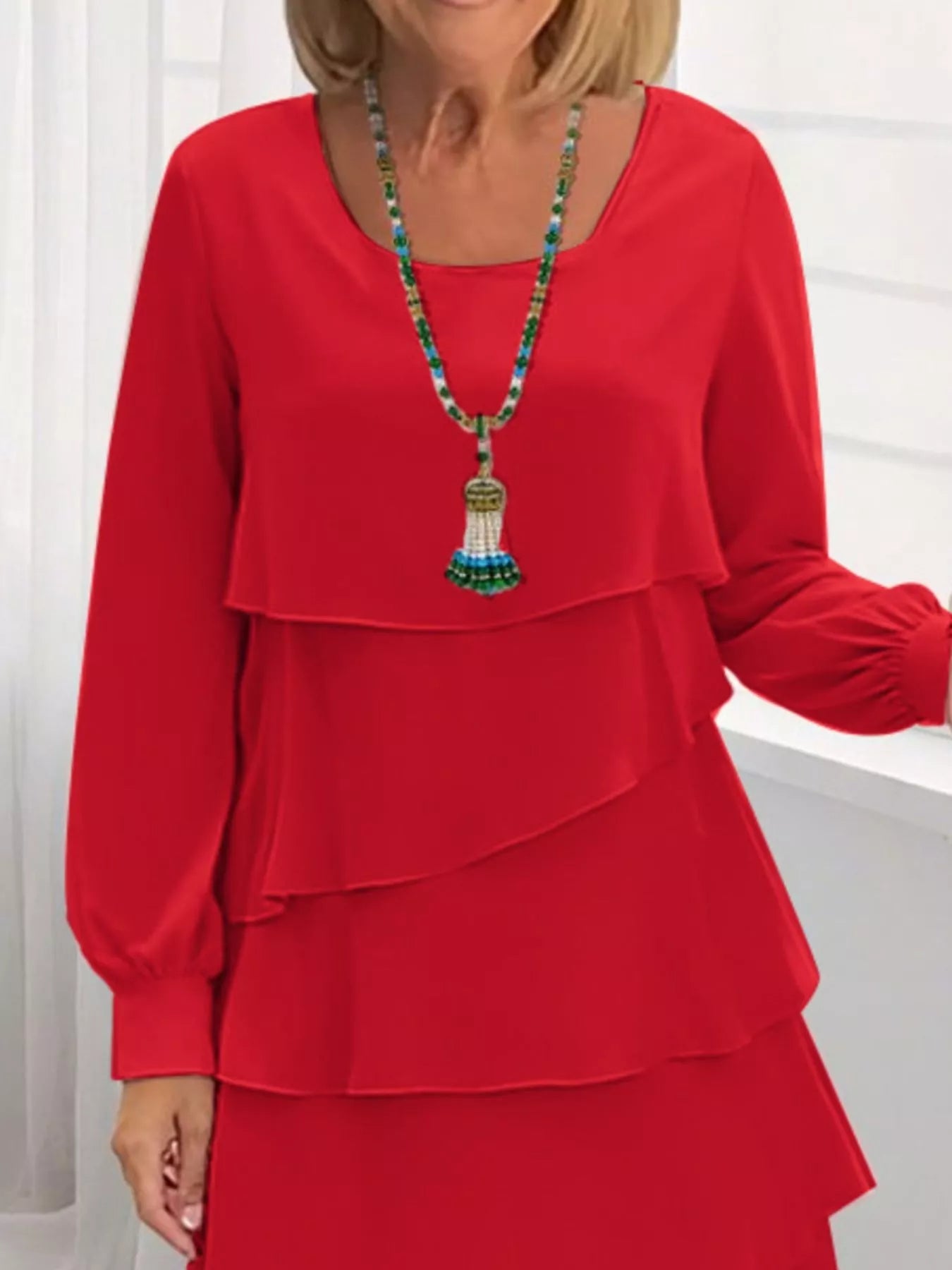 Full Size Layered Long Sleeve Mini Dress Plus Size 