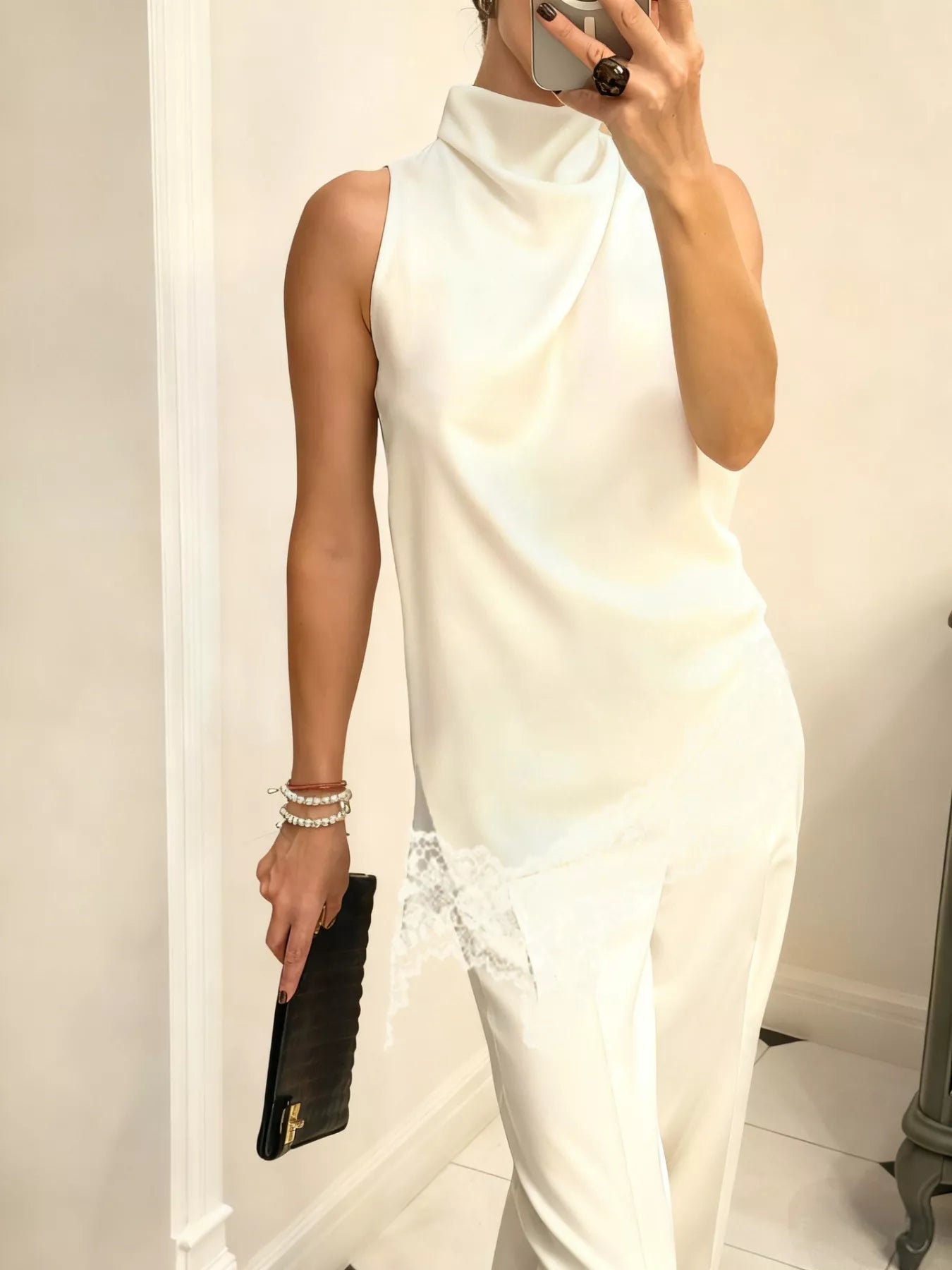 High Neck Lace Trim Cami 
