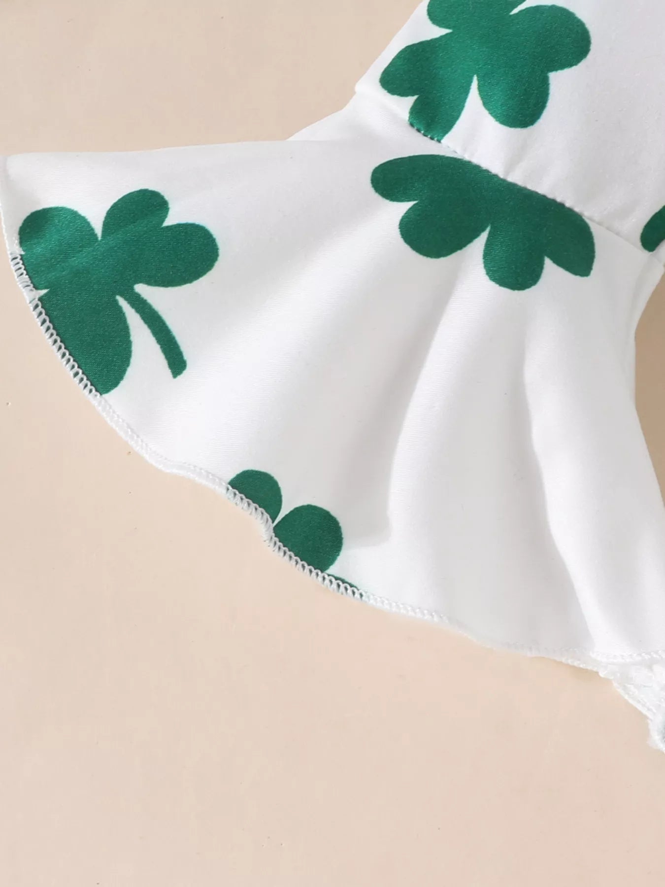 Children's Lucky Clover Long Sleeve Bodysuit and Flare Pants Set with Headband 
