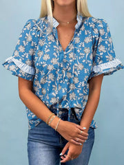 Floral Print Ruffle Sleeve Blouse 