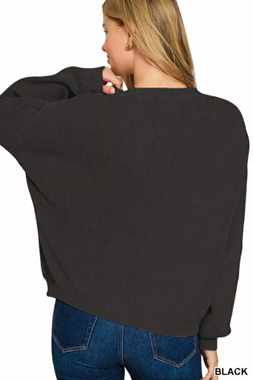 Zenana American Flag Crew Neck Sweater 