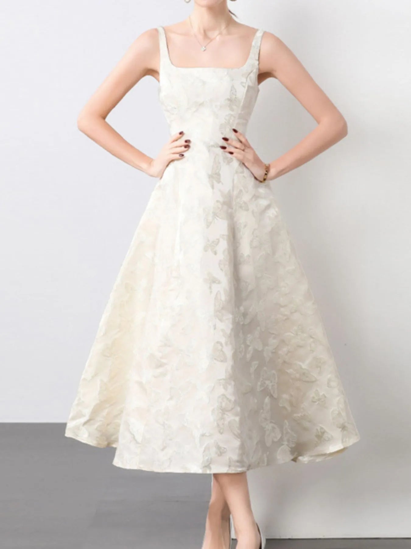 Butterfly Pattern A-Line Sleeveless Midi Dress 