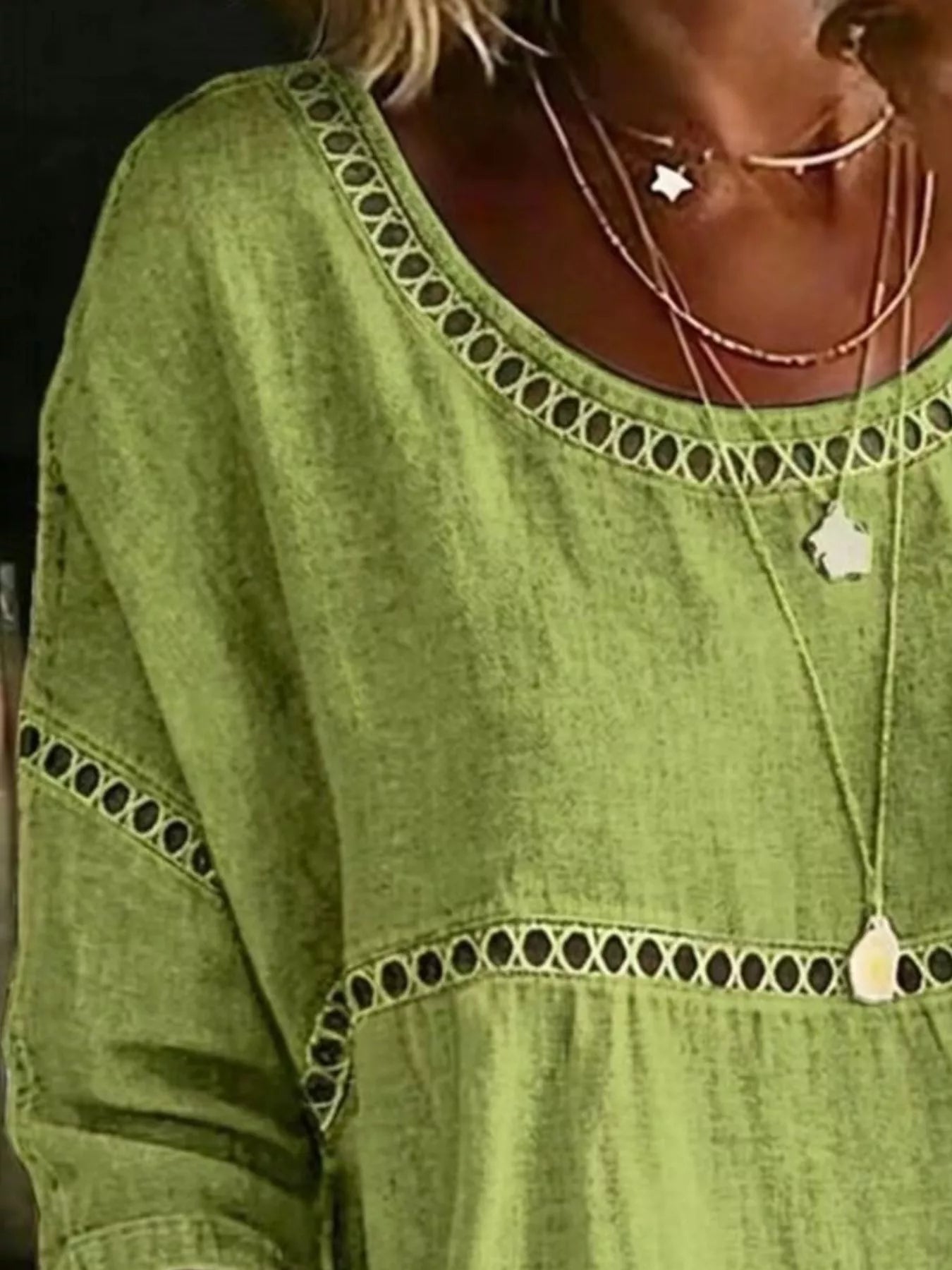 Full Size Hollow Out Round Neck Top Plus Size 