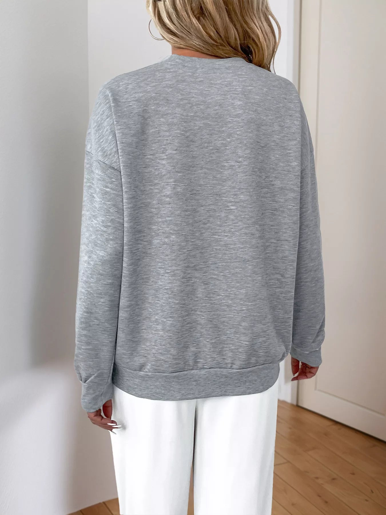 Sequin Round Neck Dropped Shoulder Sweatshirt 