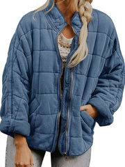 Full Size Zip Up Quilted Bomber Jacket Plus Size 
