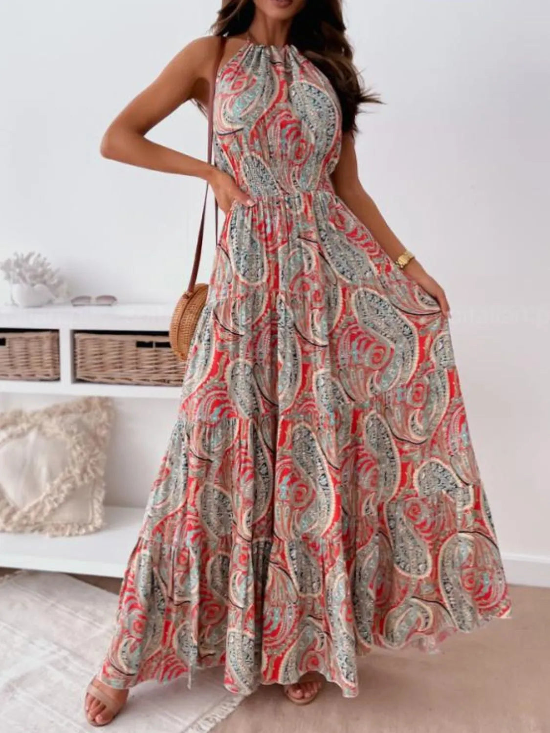Printed Halter Neck Maxi Dress 