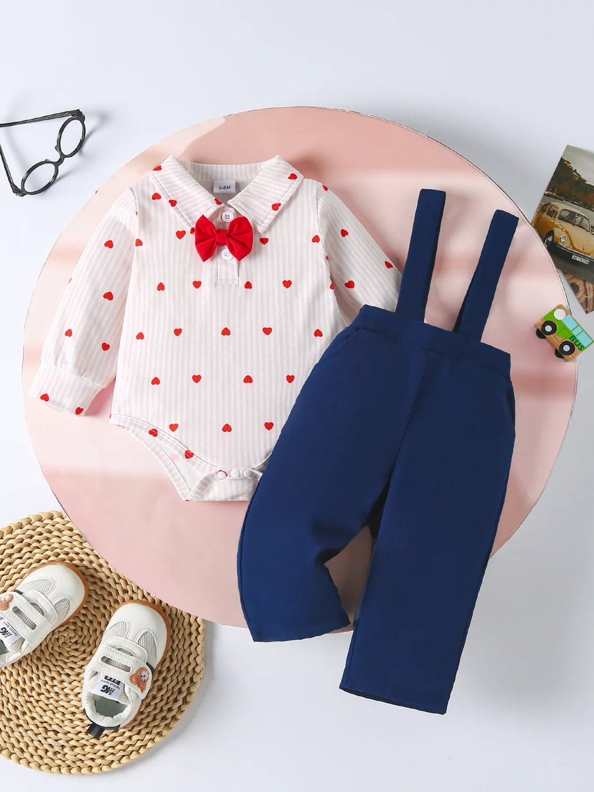 Children's Heart Print Bodysuit & Suspender Pants Set 