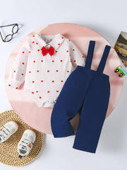 Children's Heart Print Bodysuit & Suspender Pants Set 