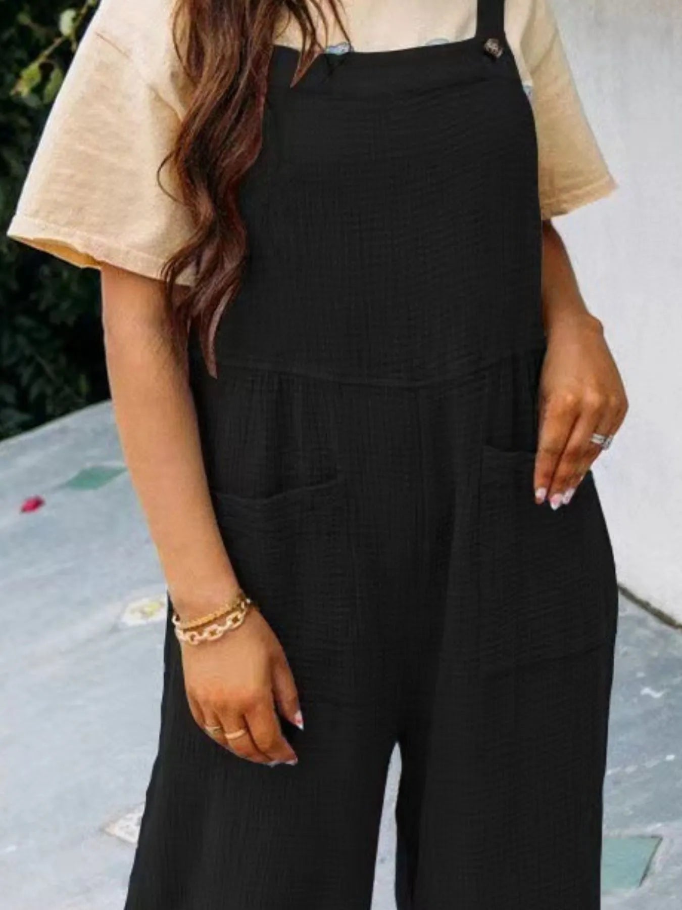 Full Size Casual Wide Leg Textured Overalls Plus Size 