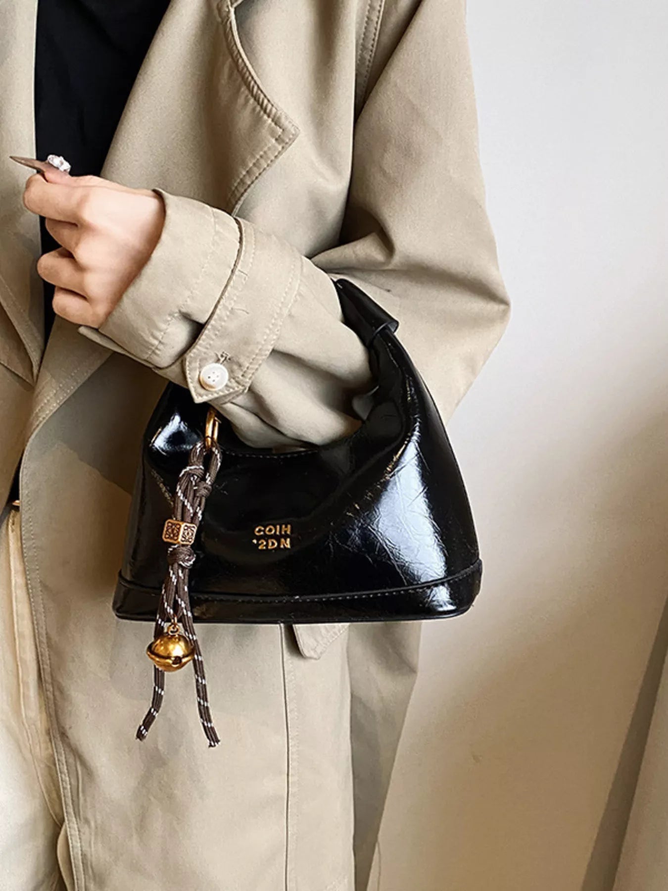 Leather Crossbody Bag with Charm 