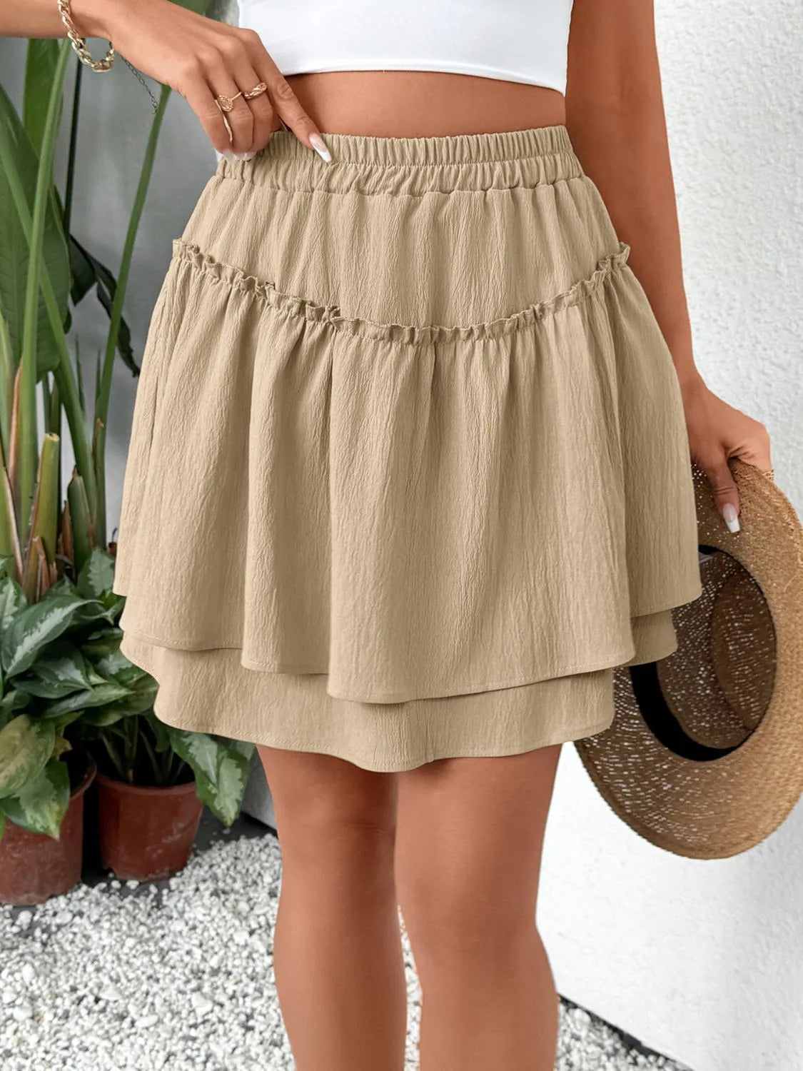 Elastic Waist Layered Skirt 