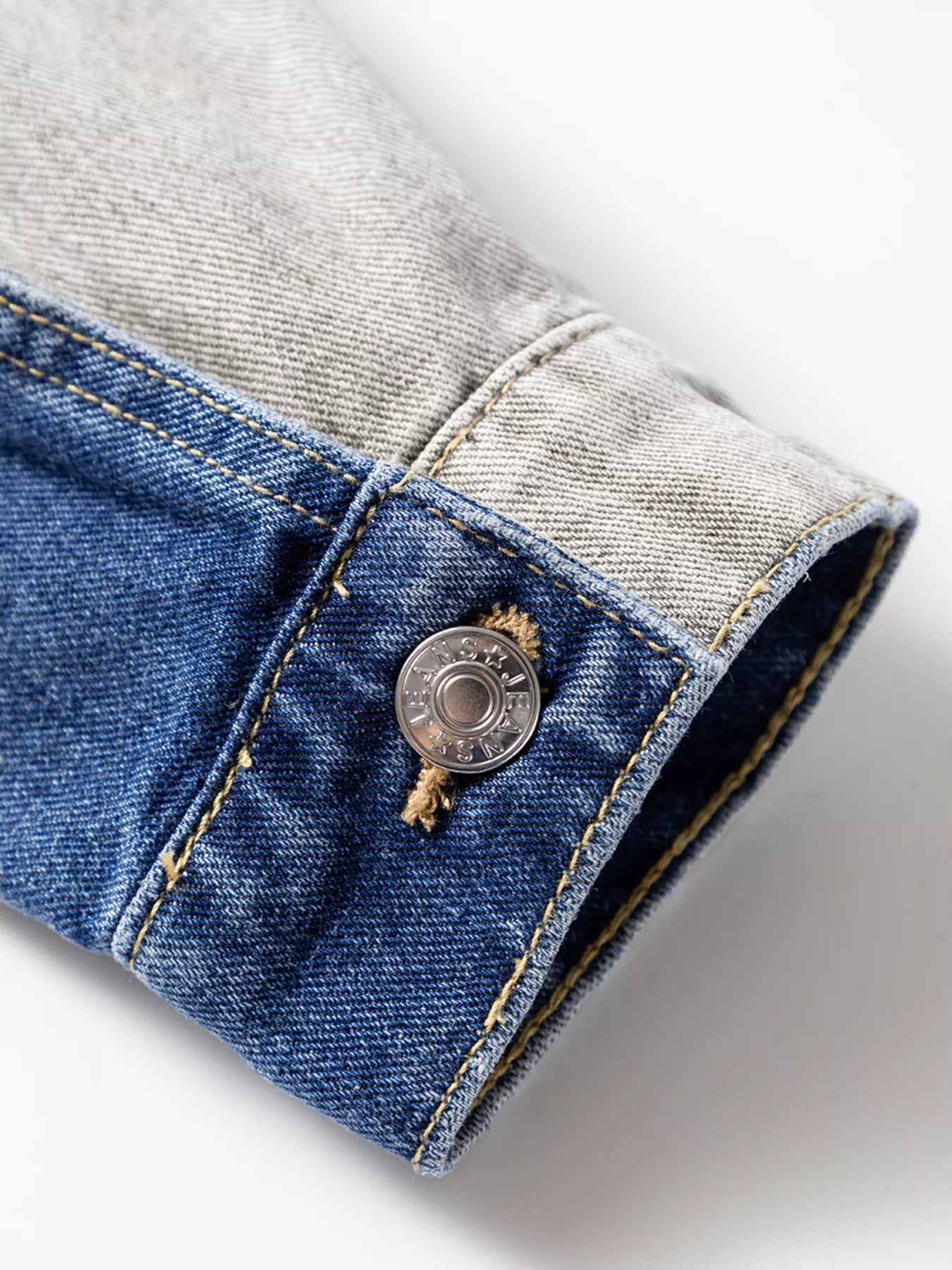 Color Block Patchwork Raw Hem Denim Jacket 