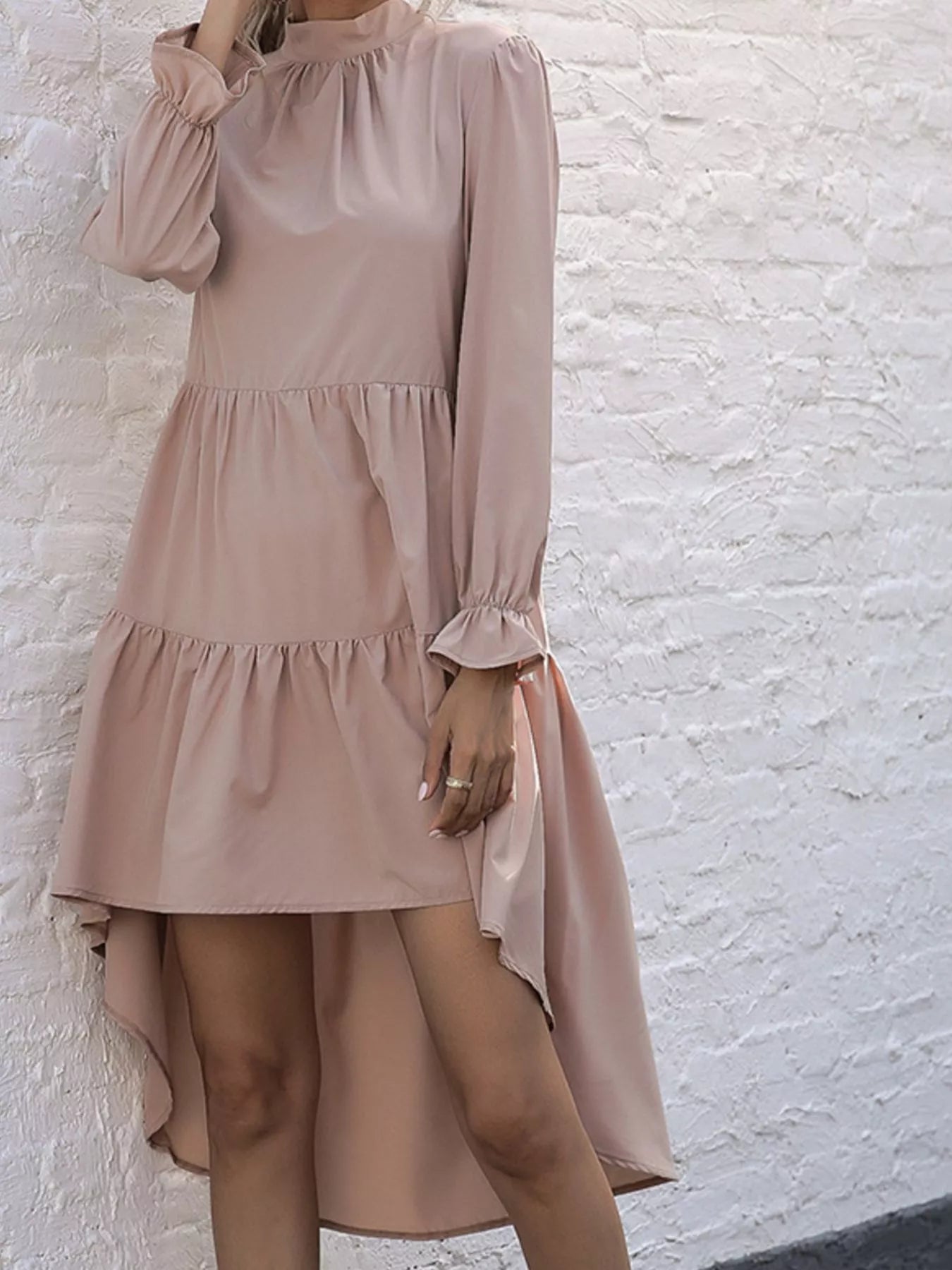High-Low Flounce Sleeve Dress 