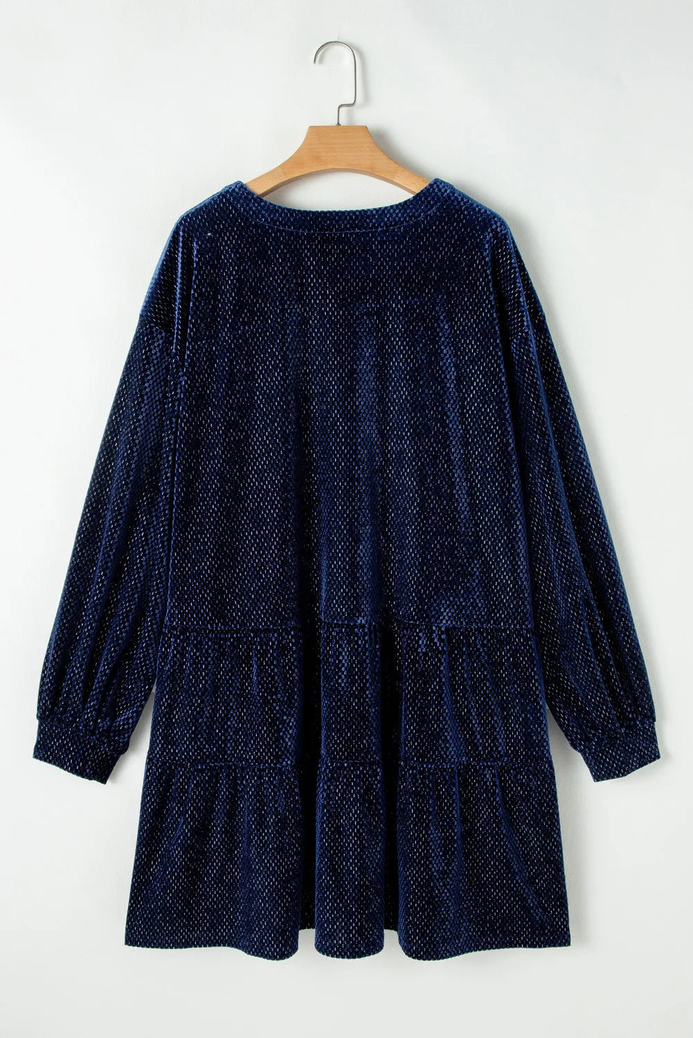 Plus Size Textured Velvet Decorative Button Long Sleeve Dress 