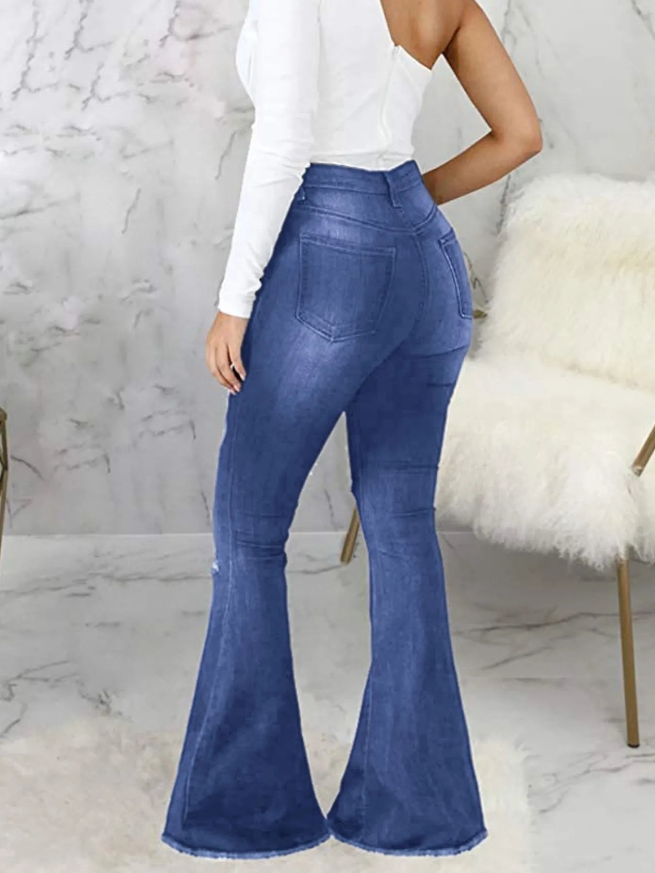 Full Size Distressed Raw Hem Flare Jeans Plus Size 