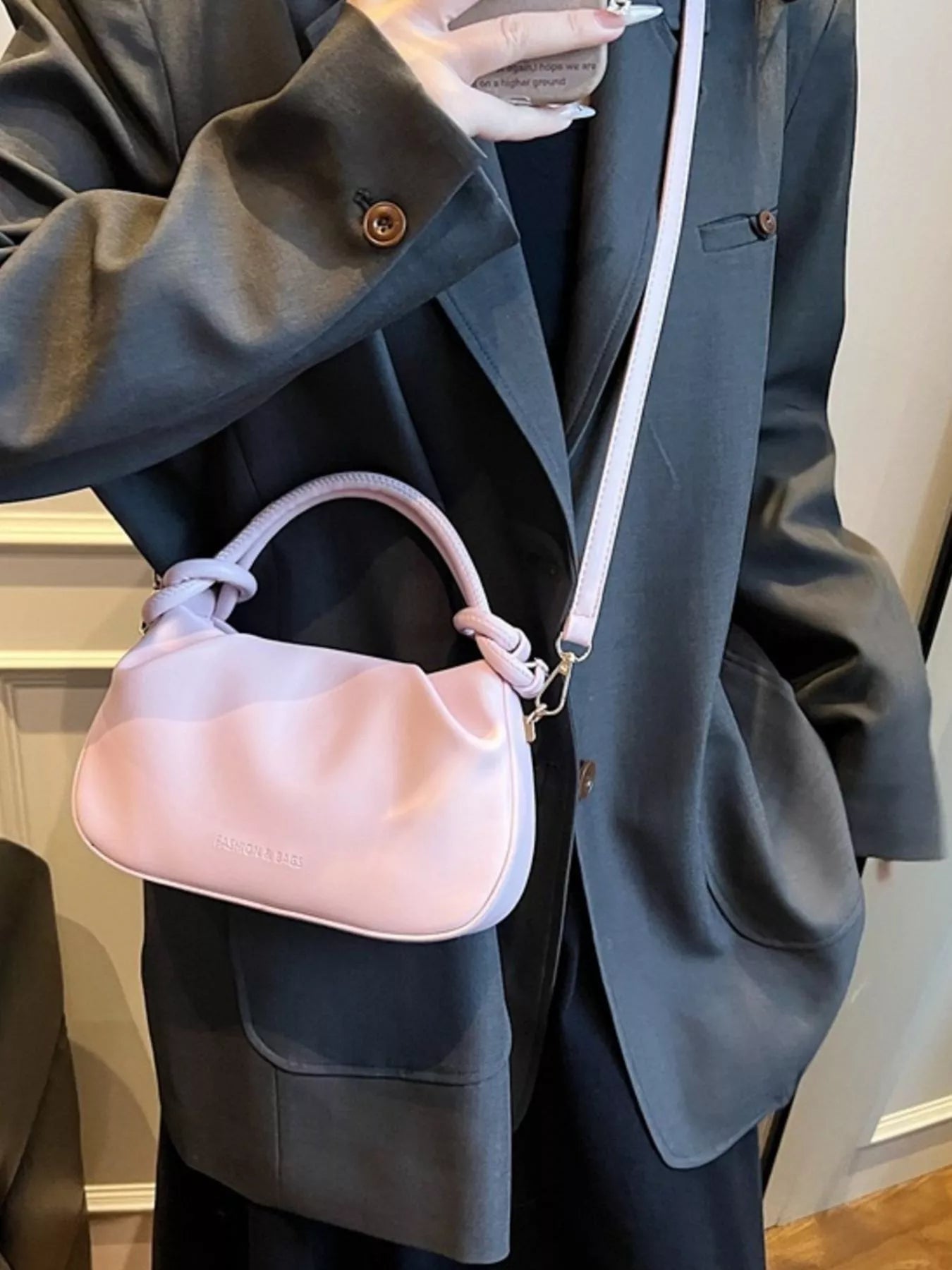 Knot Handle Ruched Crossbody Bag 