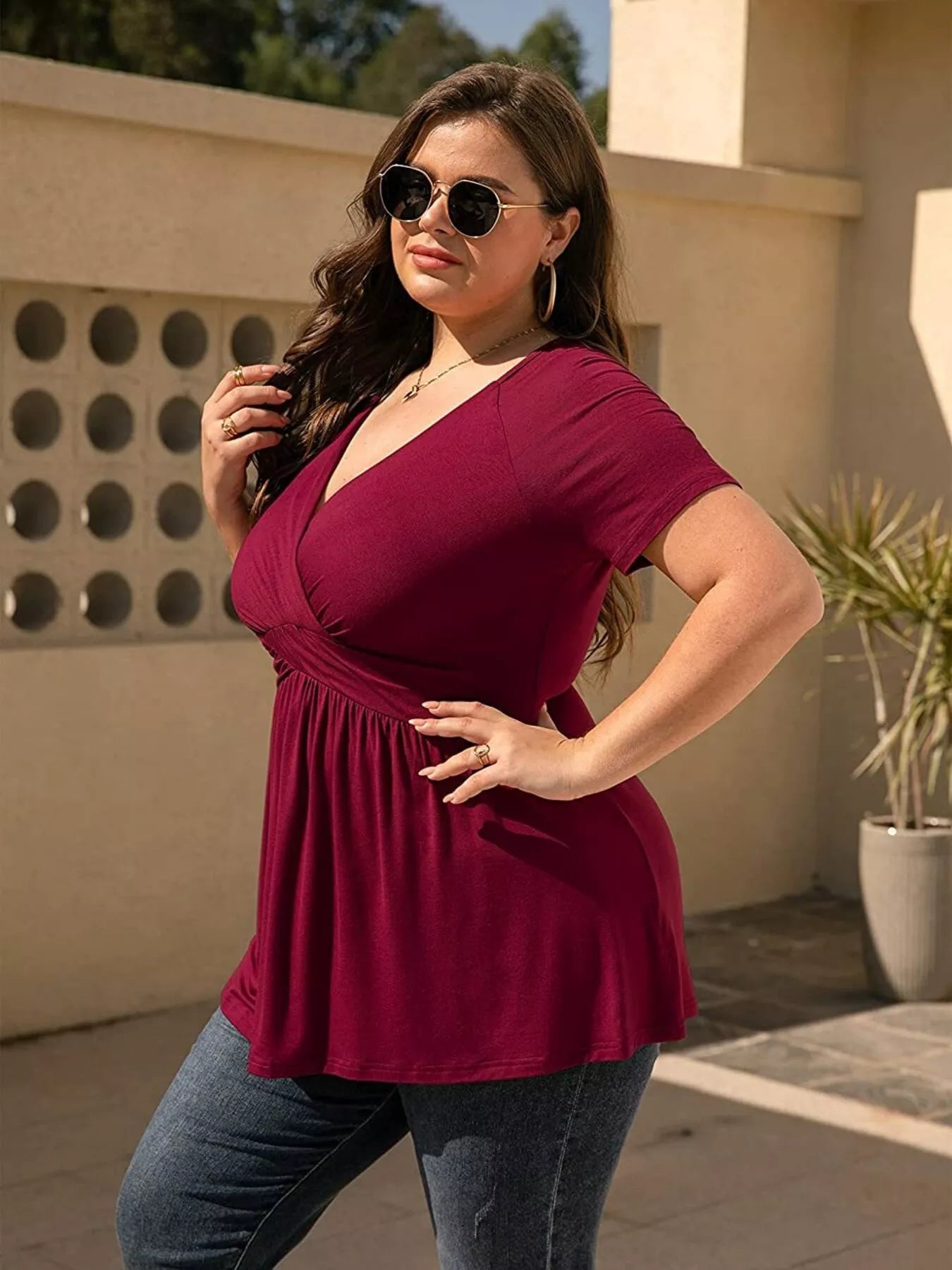 Plus Size Surplice Short Sleeve T-Shirt 