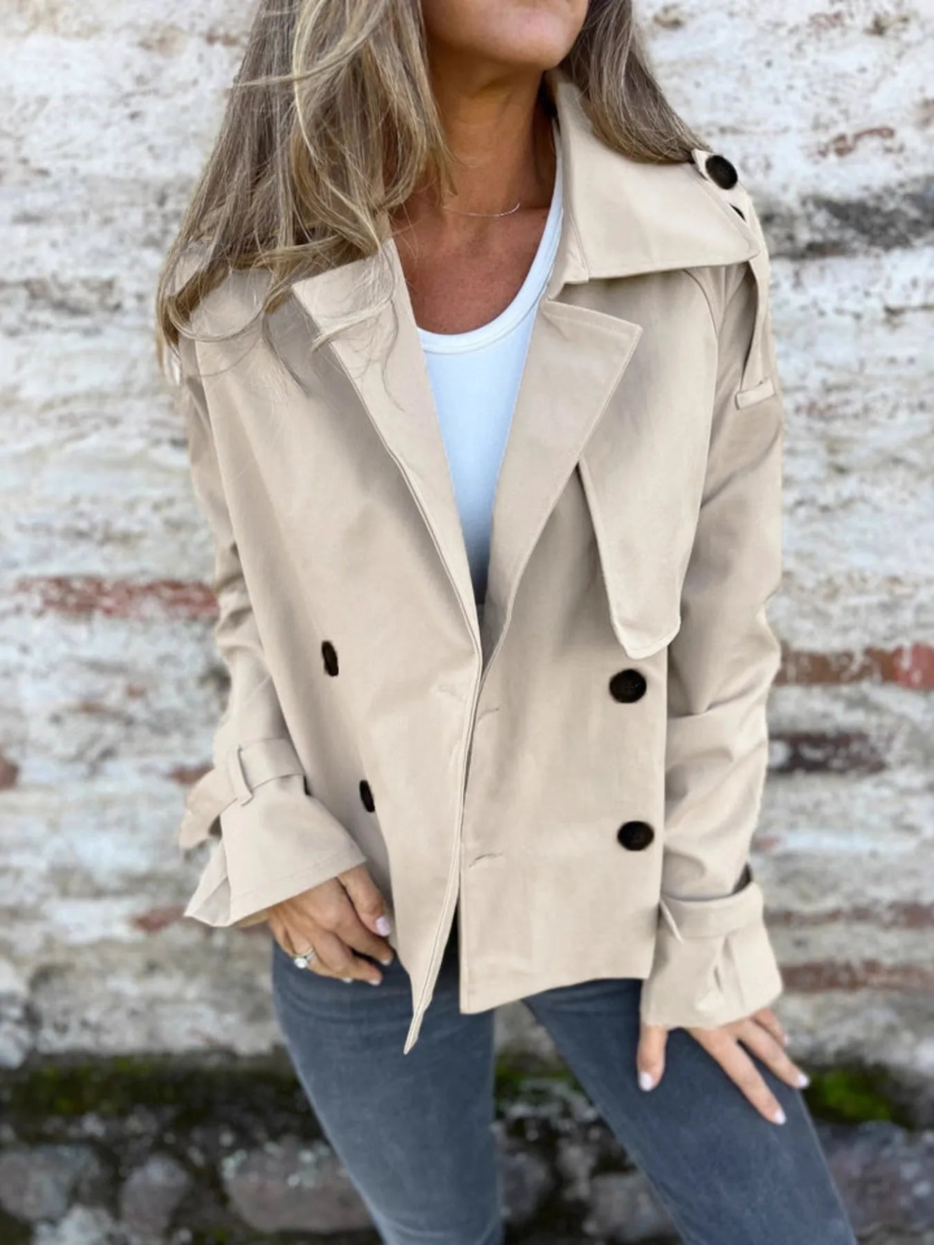 Full Size Long Sleeve Button Up Trench Coat Plus Size 