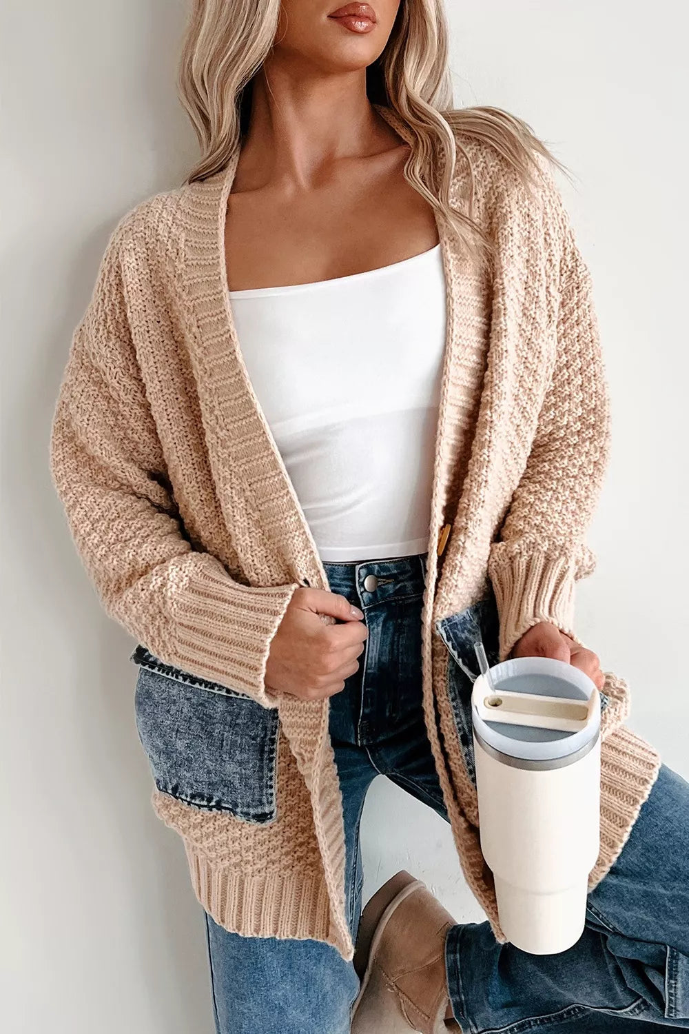 Textured Knit Open-Front Cardigan 