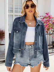 Button Up Long Sleeve Denim Jacket with Pockets 