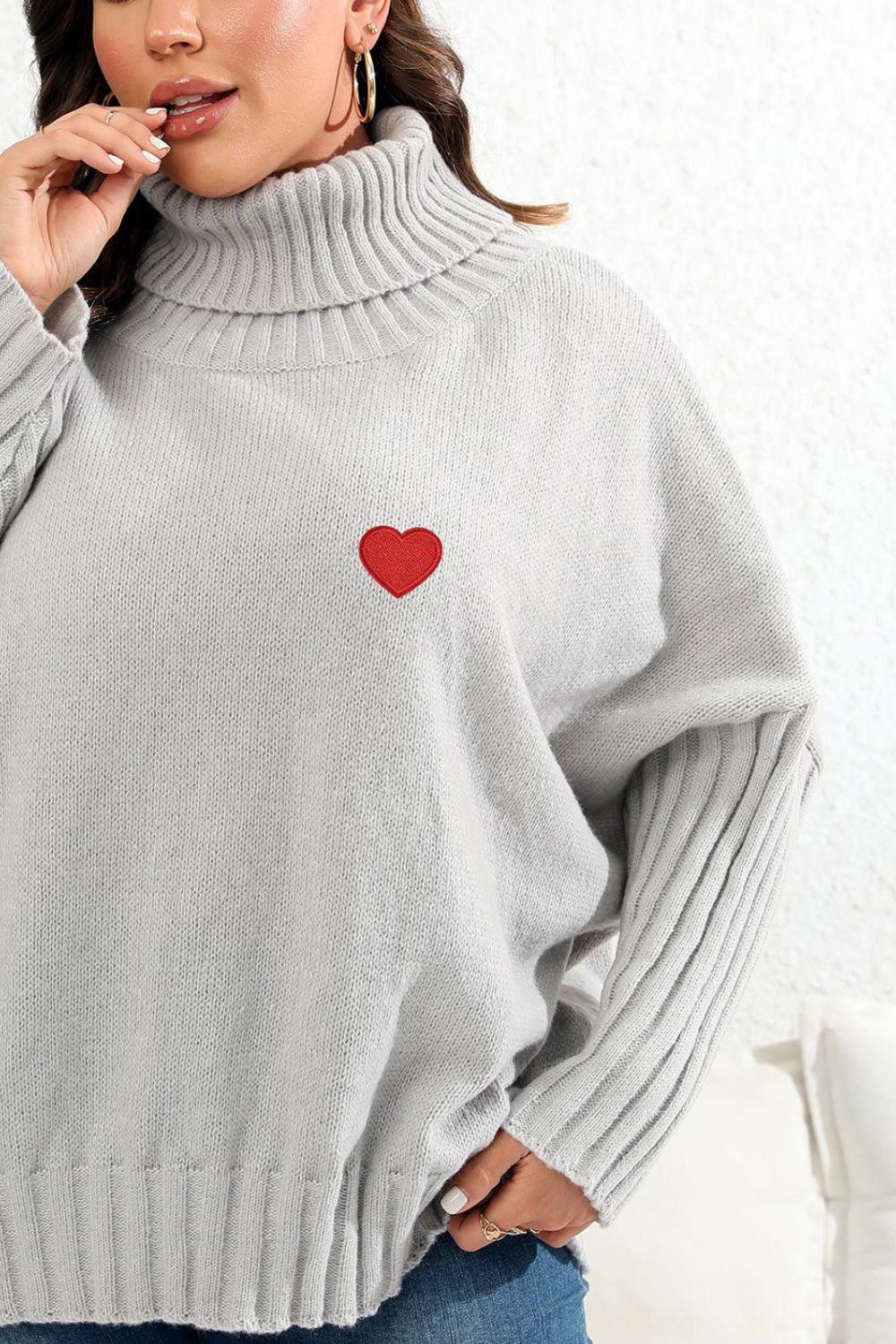 Plus Size Turtle Neck Long Sleeve Sweater 