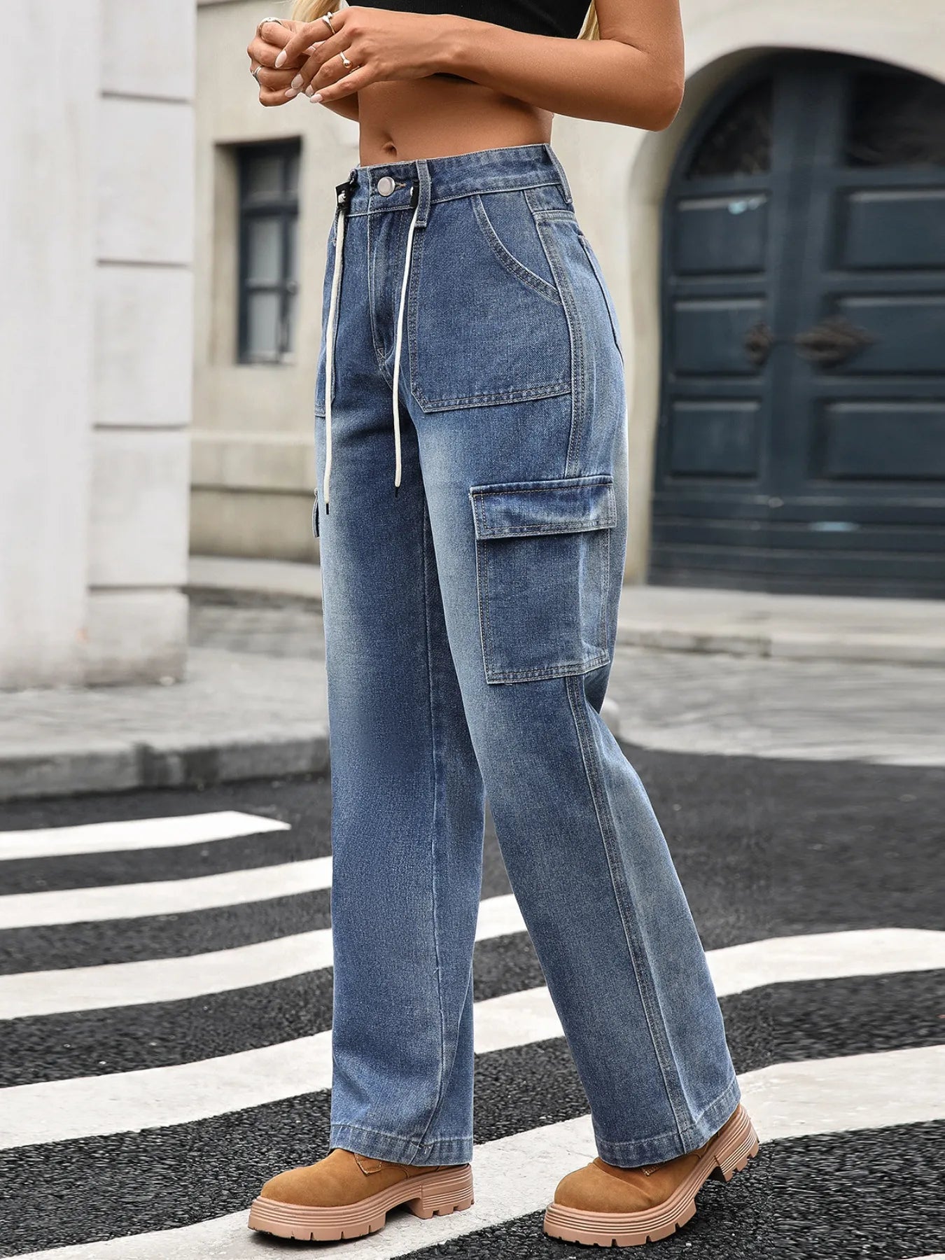 Wide Leg Cargo Jeans 