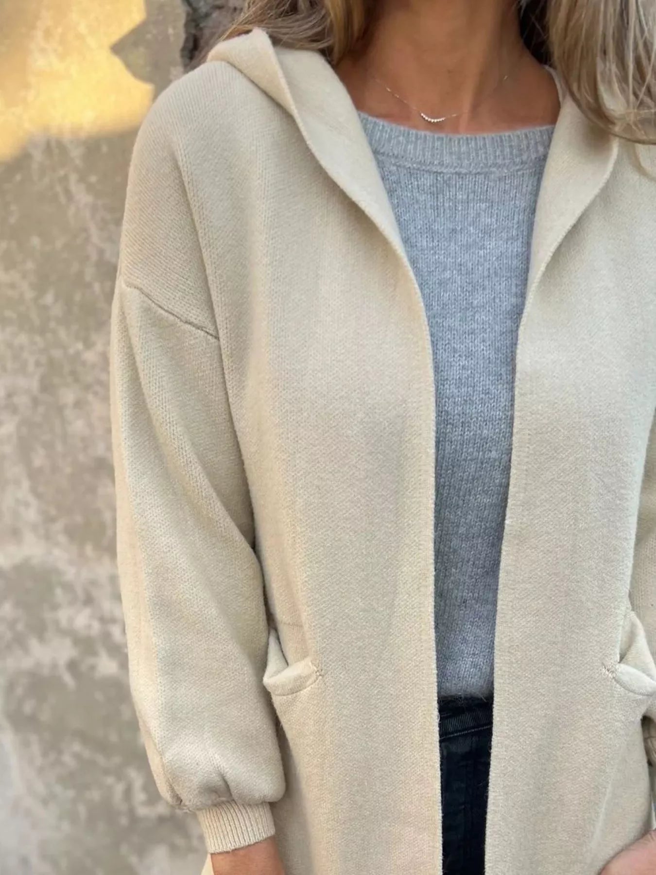 Full Size Open Front Drop Shoulder Hooded Cardigan Plus Size 