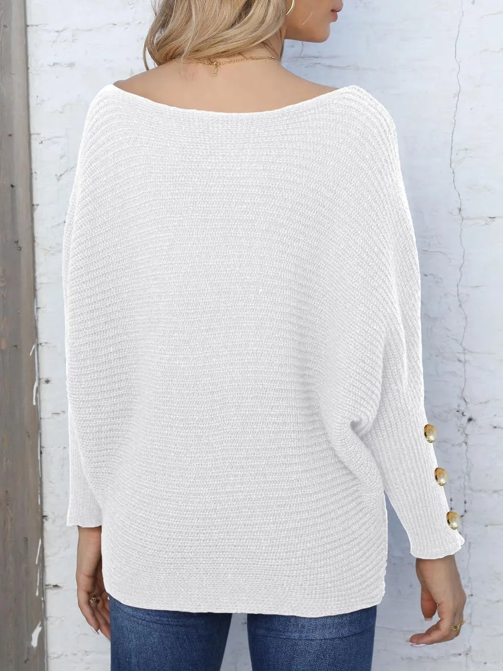 Full Size Boat Neck Long Sleeve Sweater 