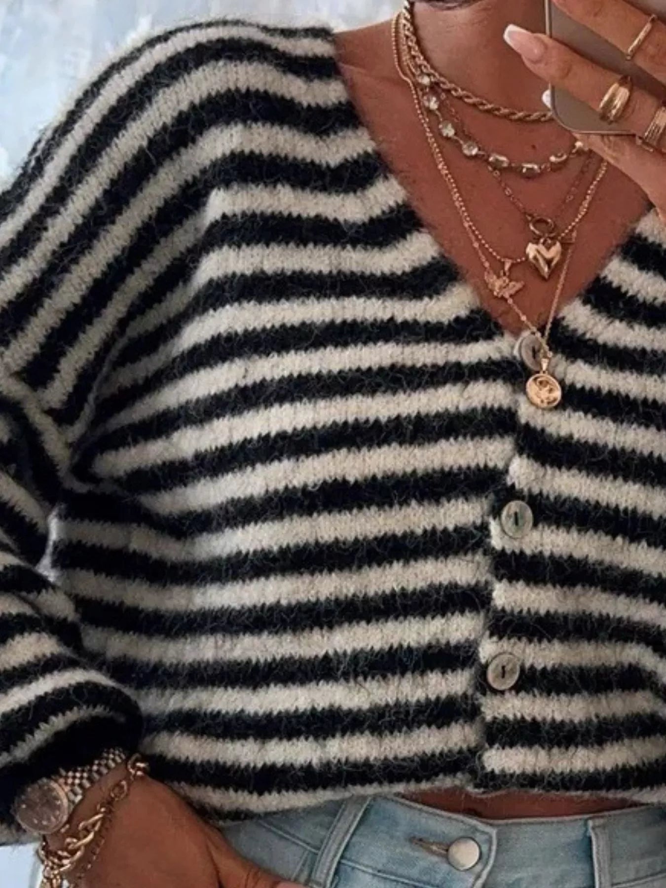 Striped Knit Button-Down Cardigan 