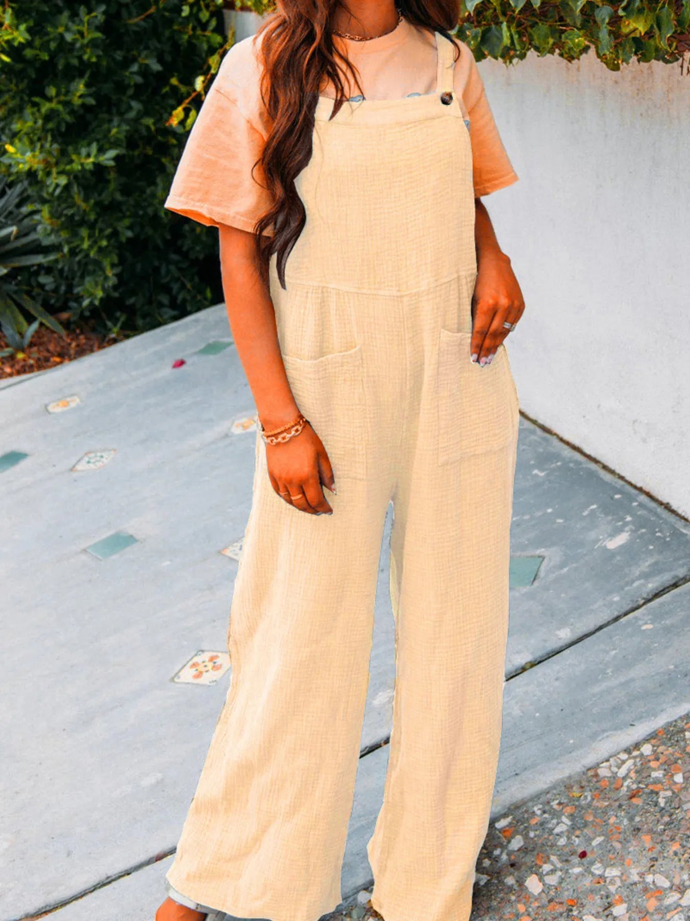 Full Size Casual Wide Leg Textured Overalls Plus Size 