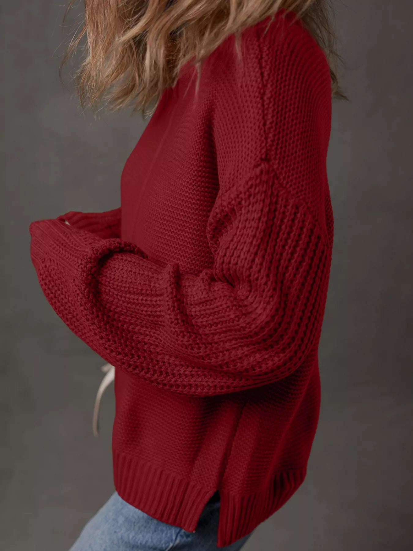 Solid Color Front Seam Drop Shoulder Loose Sweater 