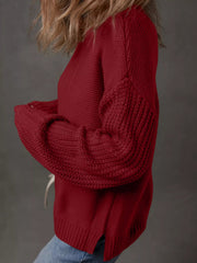 Solid Color Front Seam Drop Shoulder Loose Sweater 