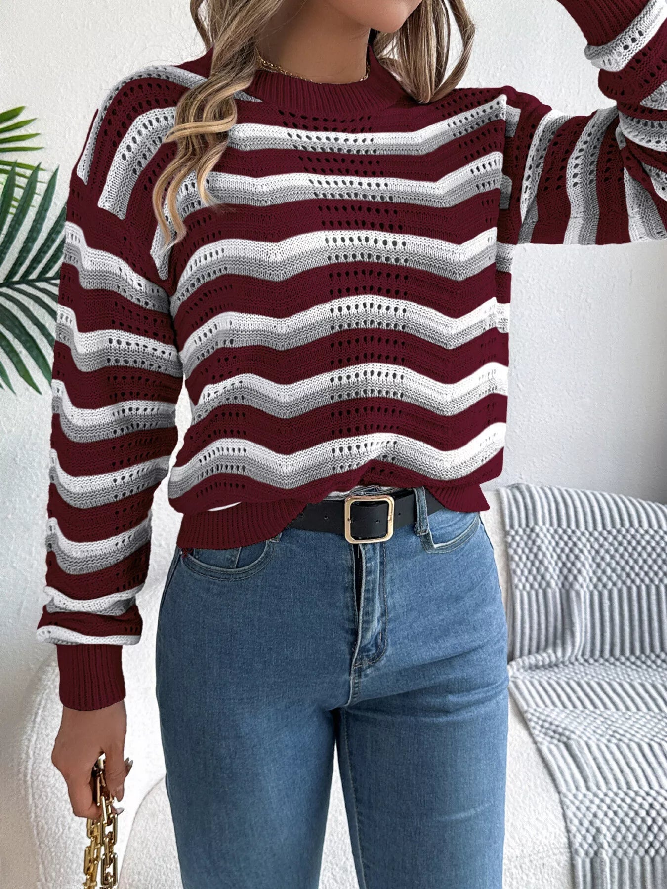 Striped Round Neck Long Sleeve Sweater 
