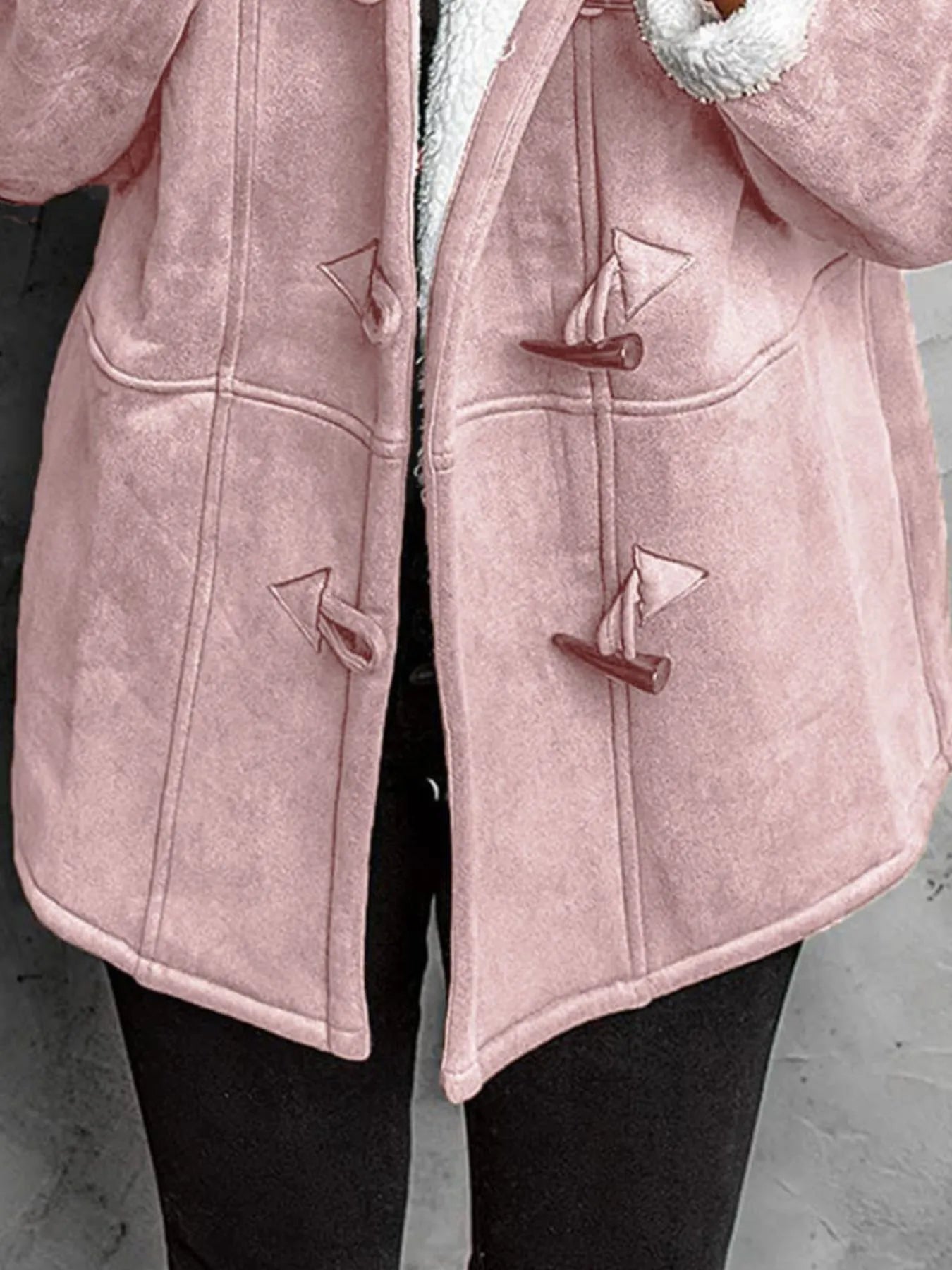 Full Size Cozy Sherpa Lined Toggle Coat with Hood Plus Size 