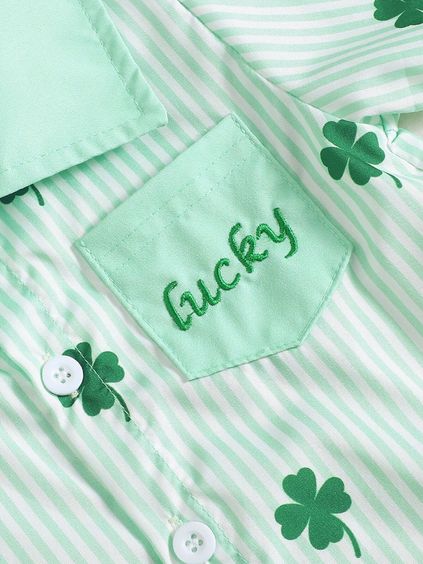 Children's Lucky Clover Print Striped Shirt & Shorts Set 