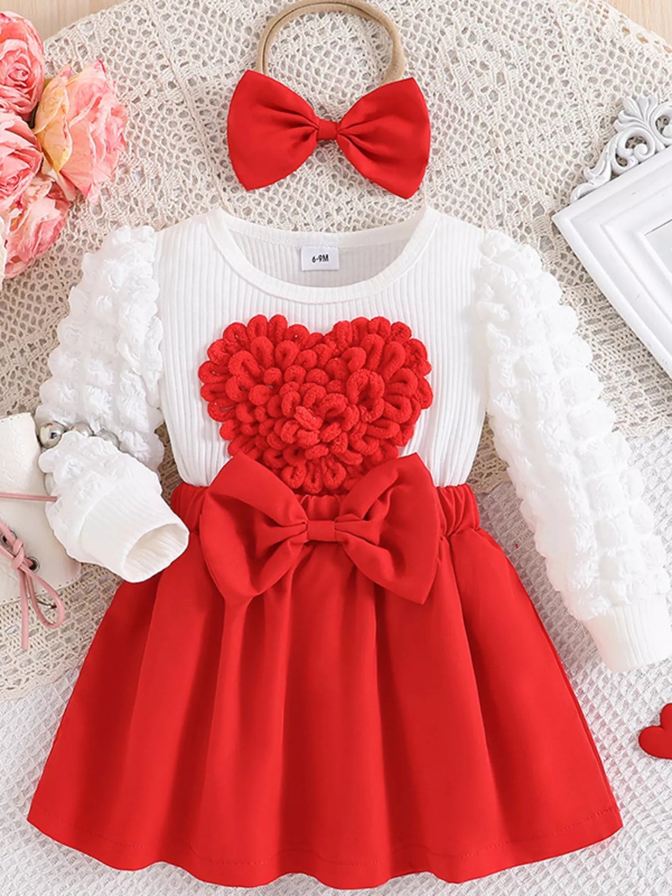 Children's Heart Bowknot Decor Dress with Headband 