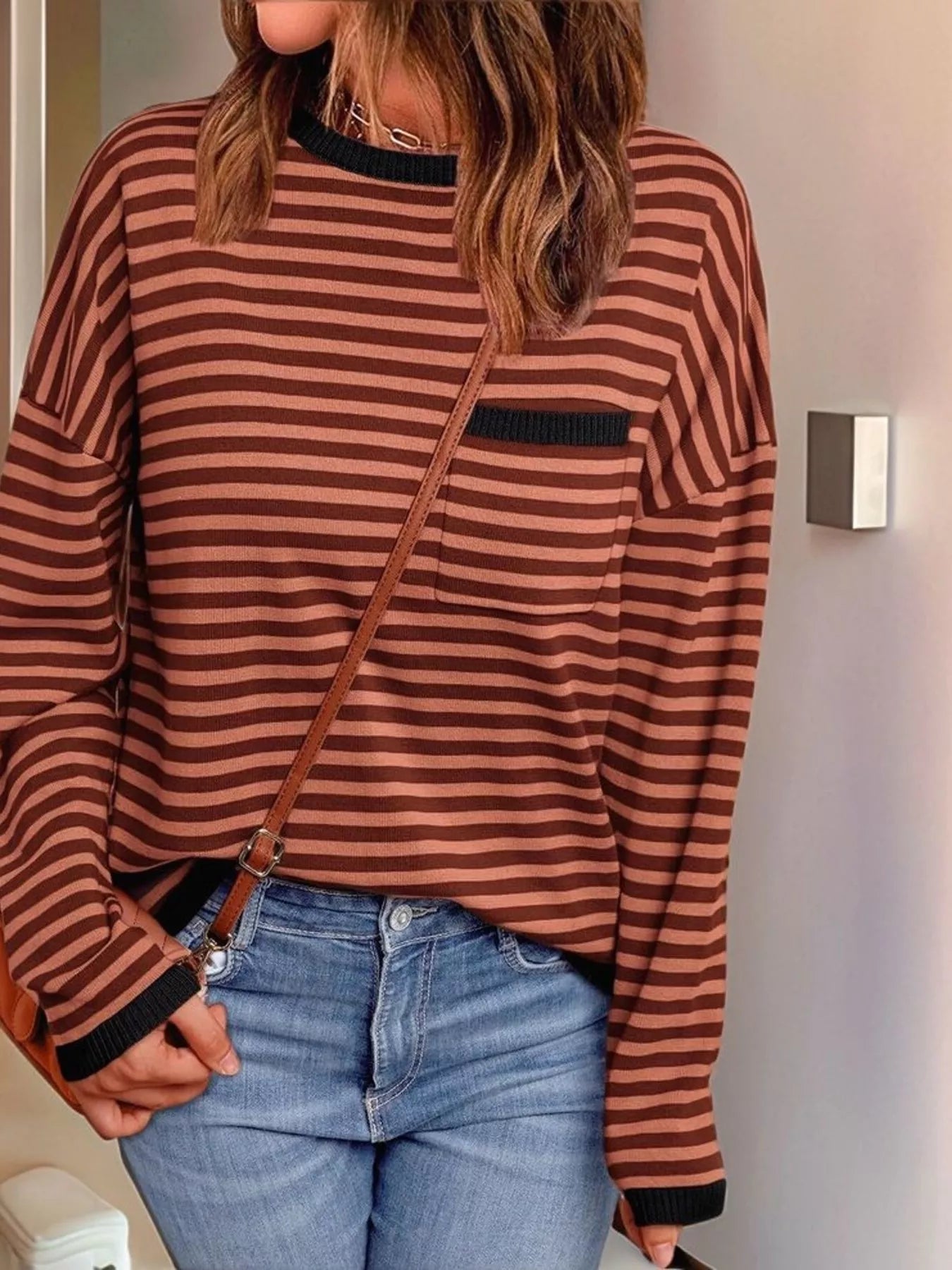 Striped Round Neck Long Sleeve Knit Top 