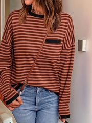 Striped Round Neck Long Sleeve Knit Top 