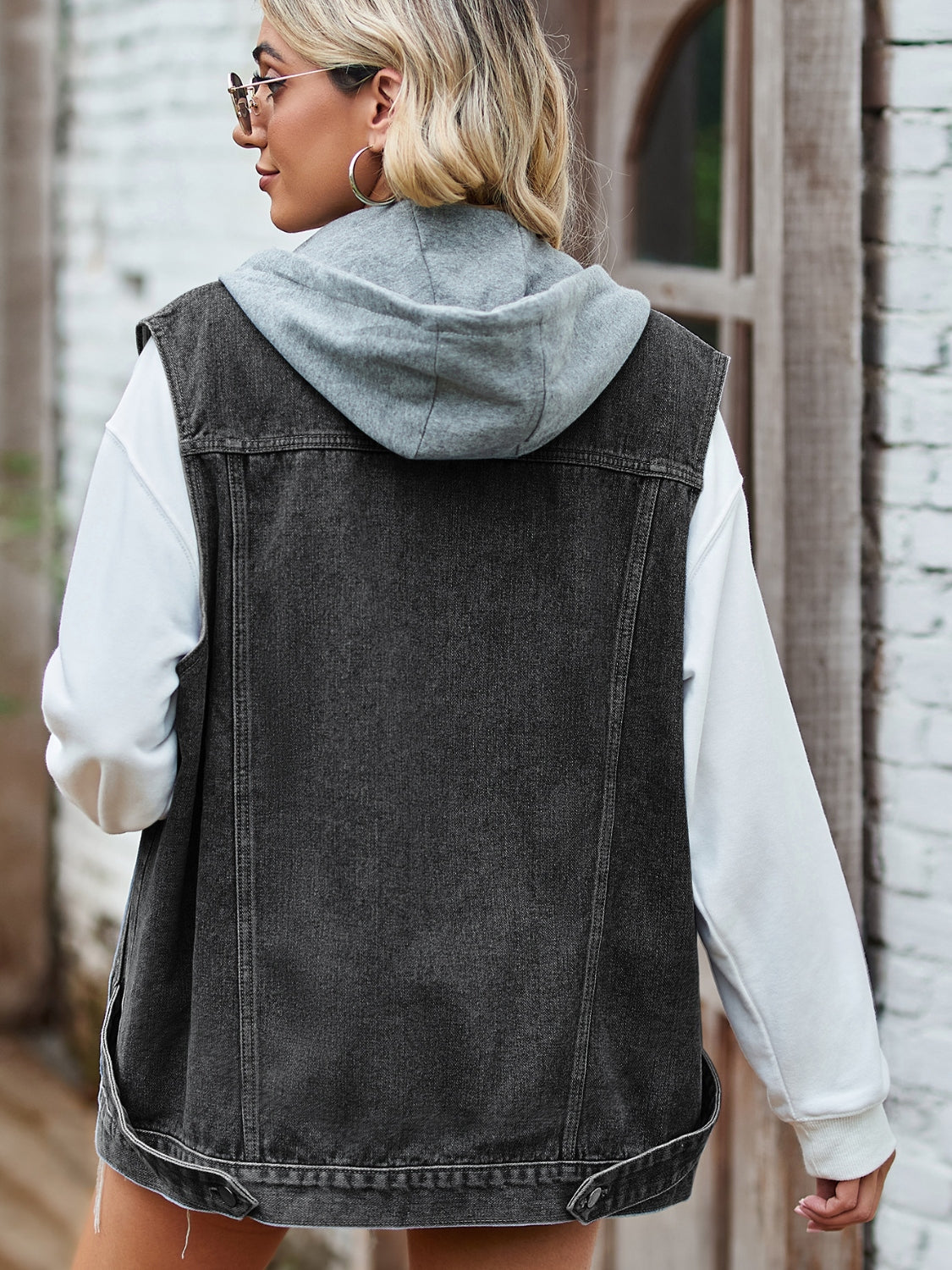 Button Up Sleeveless Denim Jacket with Pockets 