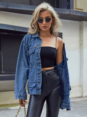 Pocketed Button Down Collared Neck Denim Top 