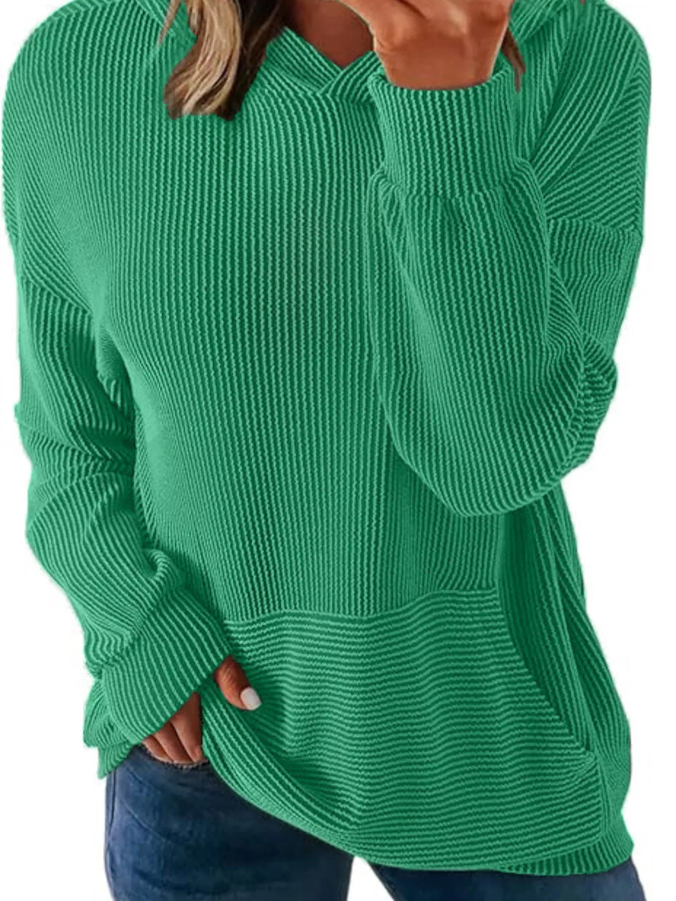 Ribbed Oversized Hoodie Sweatshirt with Pocket 