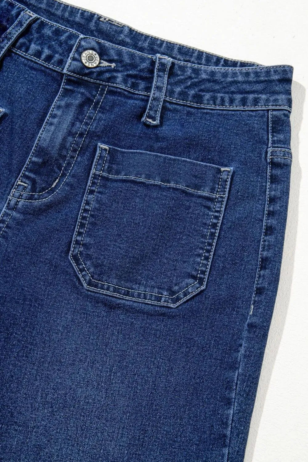 Front Pocket Patch High Waisted Wide Leg Jeans 