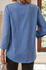 Casual Roll-Up Sleeve Notched Blouse 