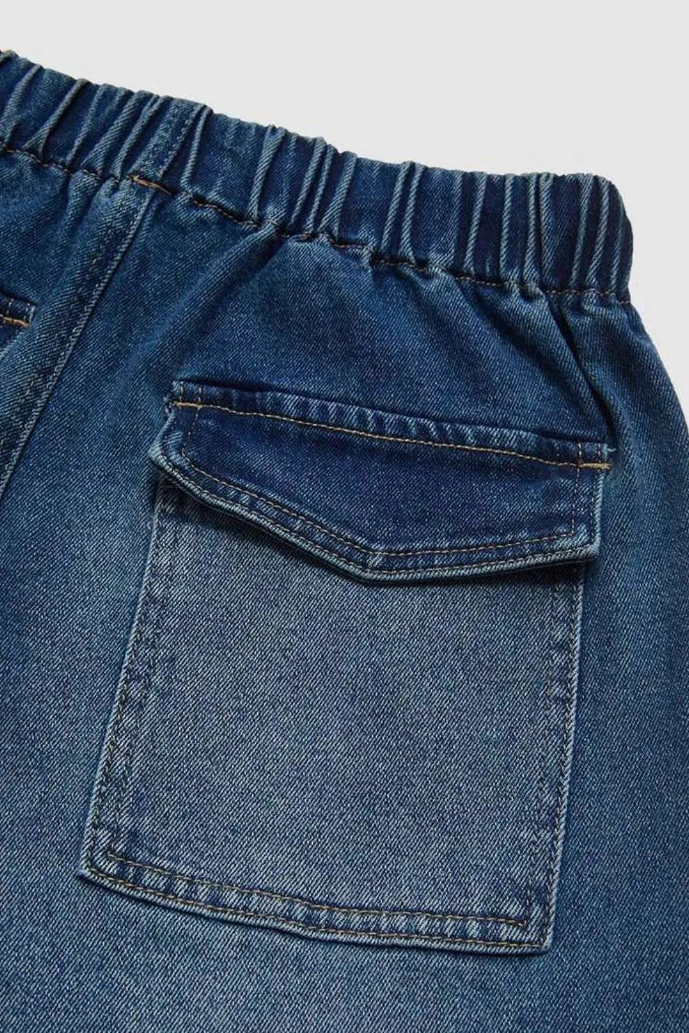 Drawstring Waist Wide Leg Shirred Jeans 