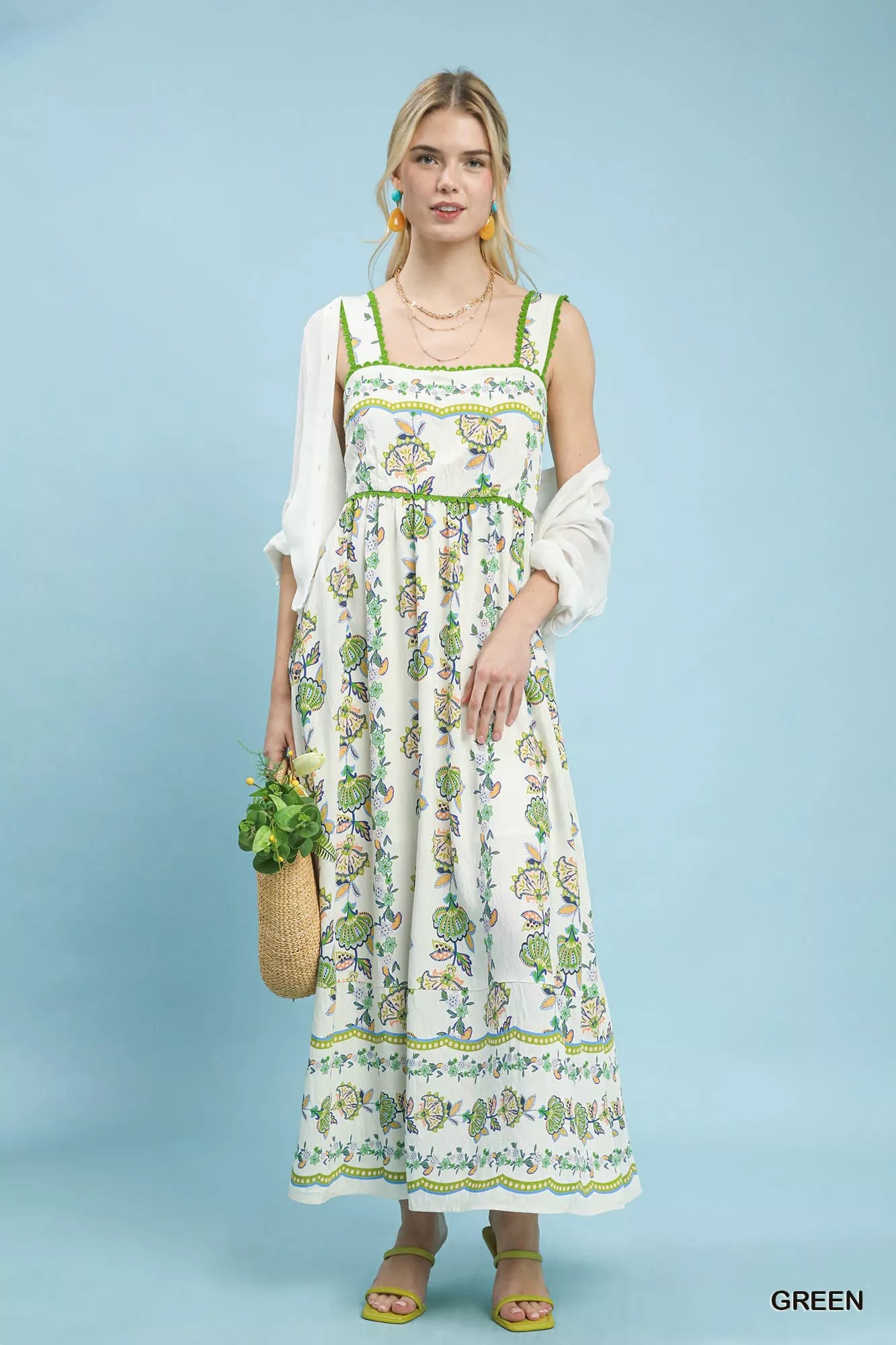 Umgee Floral Print Tiered Midi Dress 
